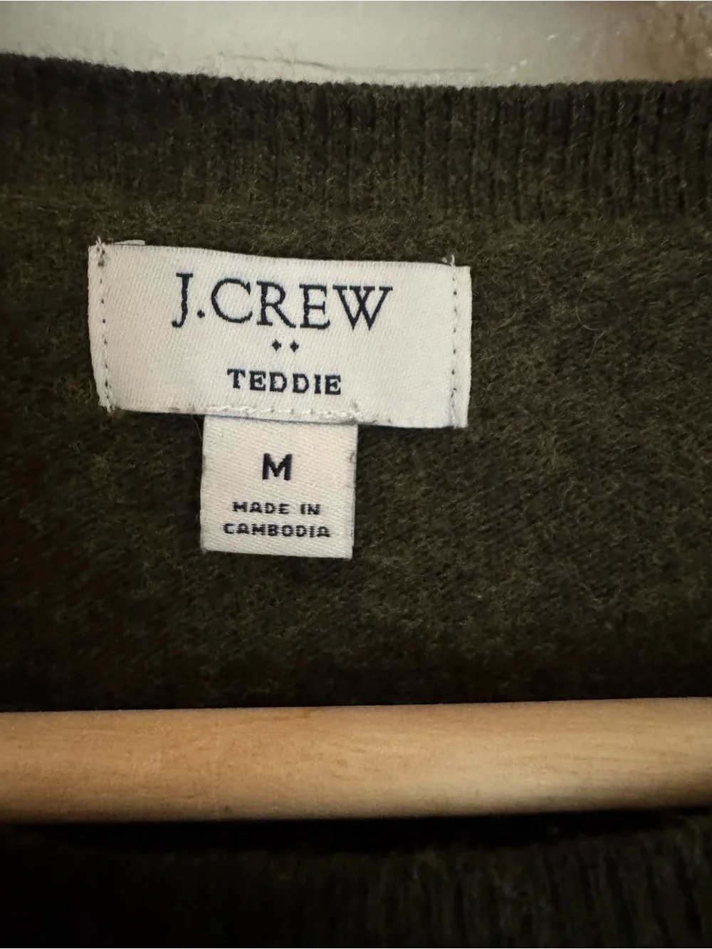 J.Crew Teddie Merino Wool Blend Sweater Medium Olive Green Crewneck Soft Classic